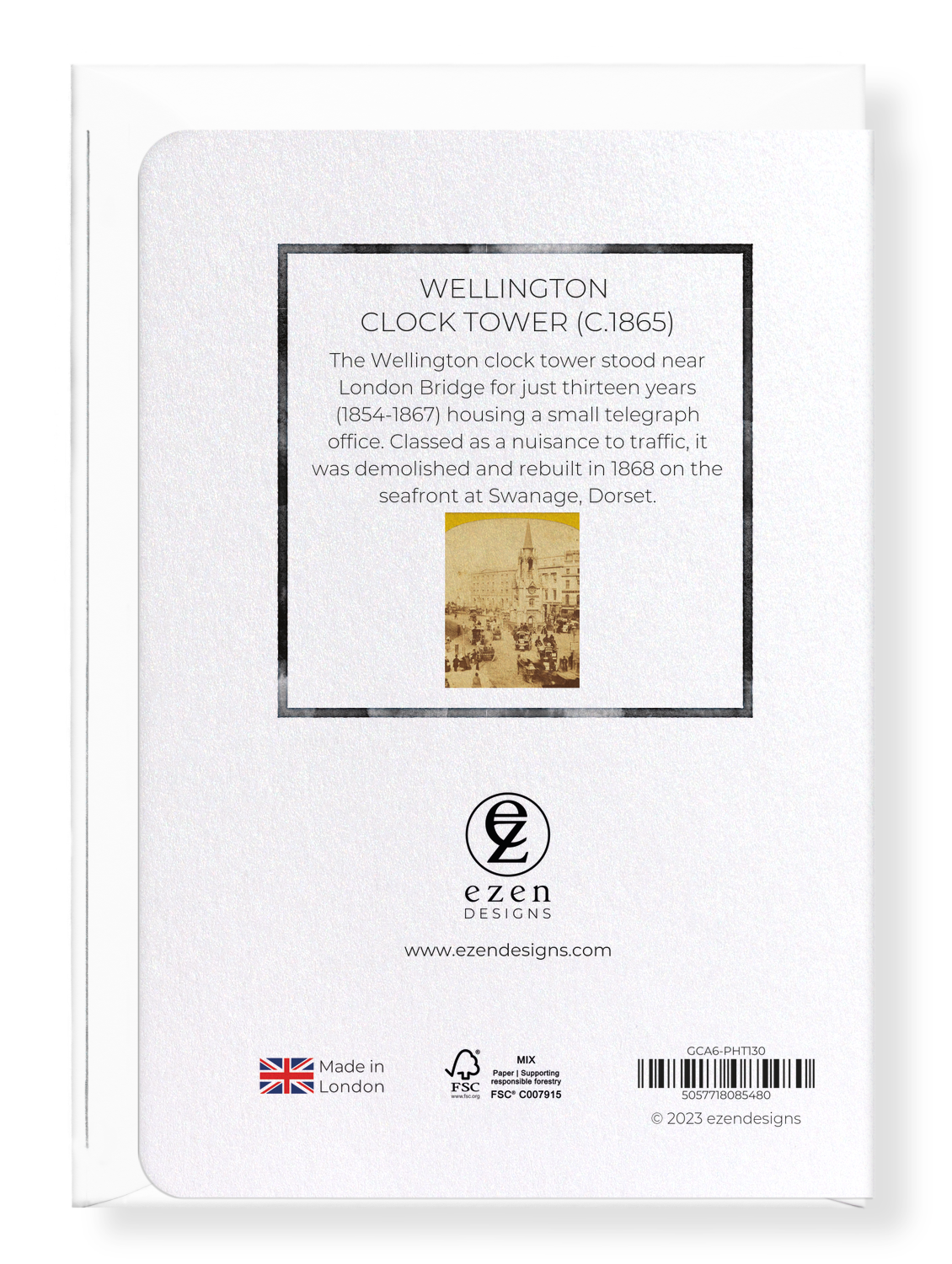 Ezen Designs - Wellington Clock Tower (c.1865) - Greeting Card - Back