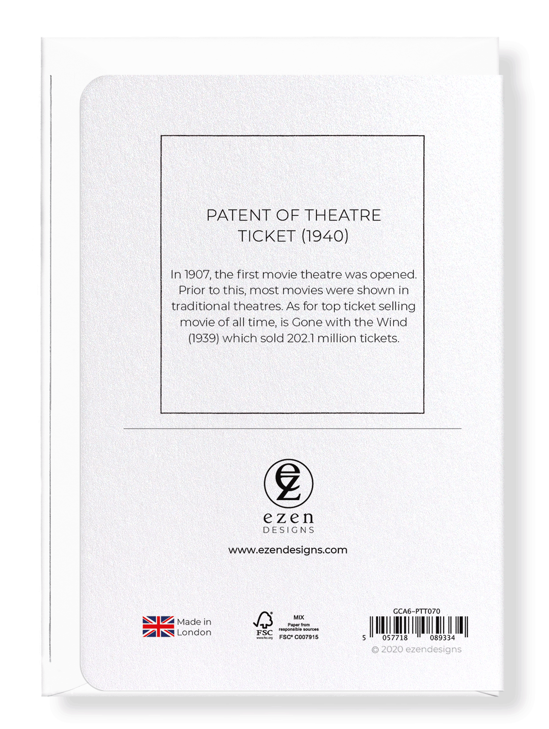 Ezen Designs - Patent of theatre ticket (1940) - Greeting Card - Back