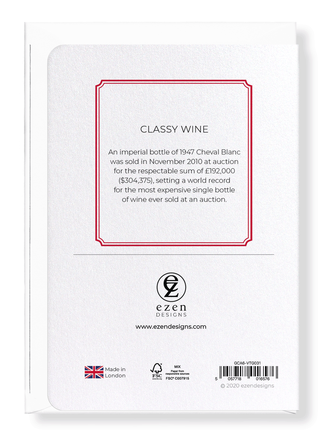 Ezen Designs - Classy wine - Greeting Card - Back