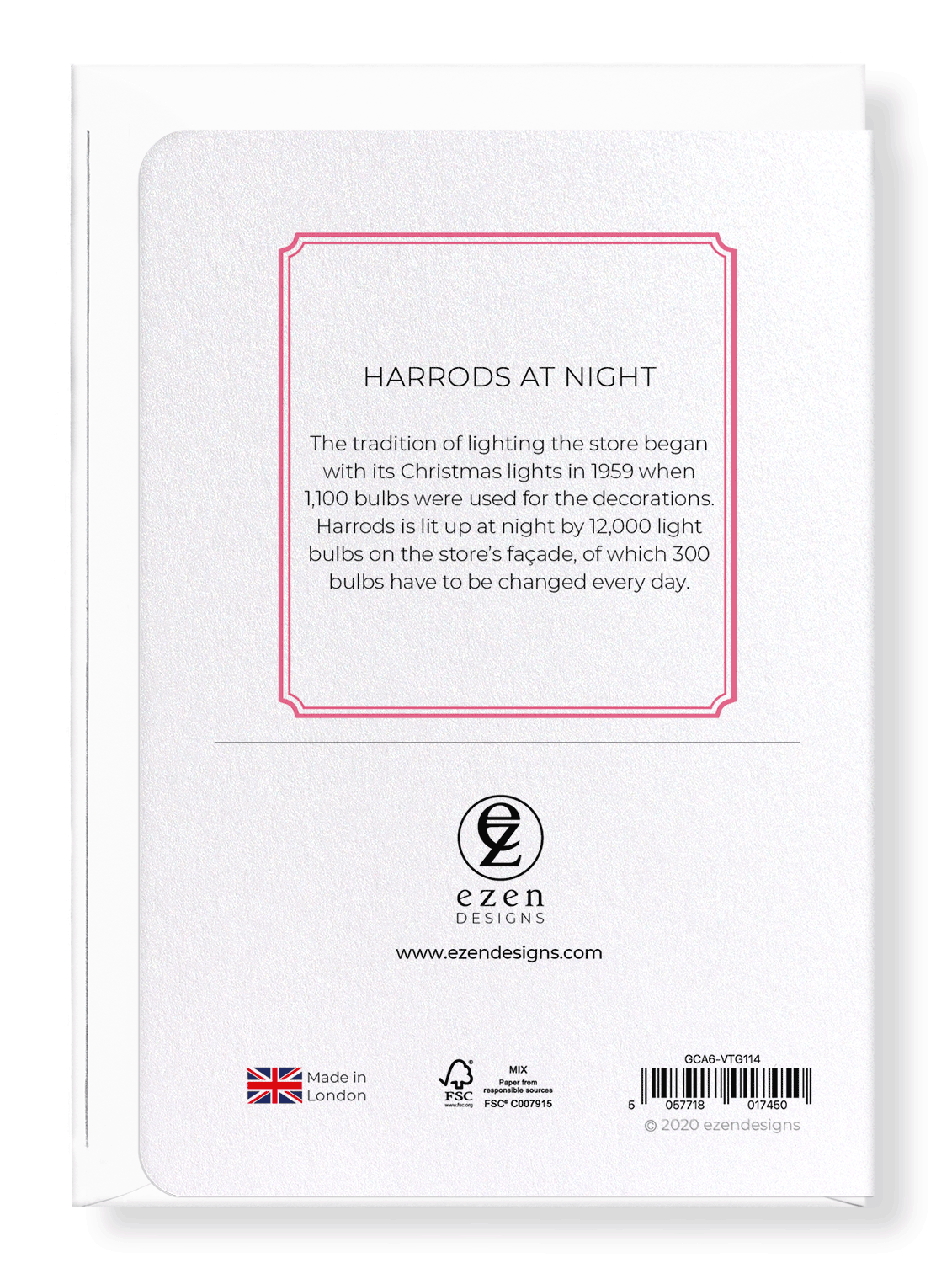 Ezen Designs - Harrods at night - Greeting Card - Back