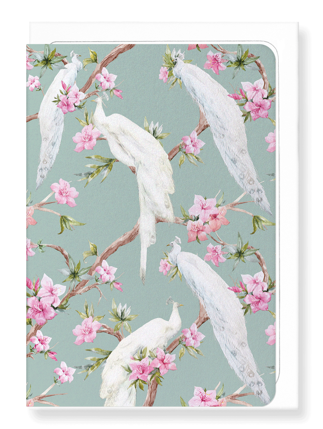 Ezen Designs - White peacocks - Greeting Card - Front