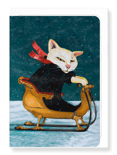 Ezen Designs - Cat on a Sleigh - Greeting Card - Front