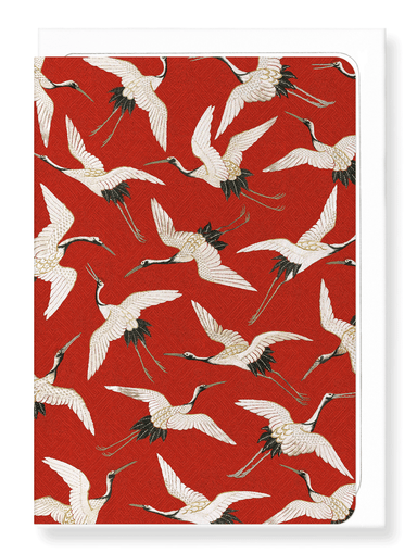 Ezen Designs - Crane embroidery on red  - Greeting Card - Front