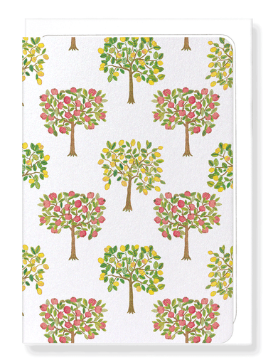 Ezen Designs - Embroidery of Pomegranate and Lemon Trees on white (16th C.) - Greeting Card - Front