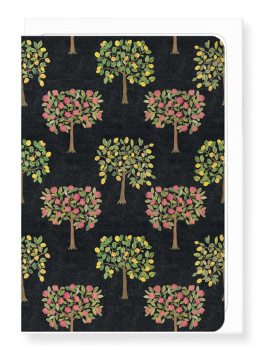 Ezen Designs - Pomegranate and Lemon Trees on black (16thC) - Greeting Card - Front