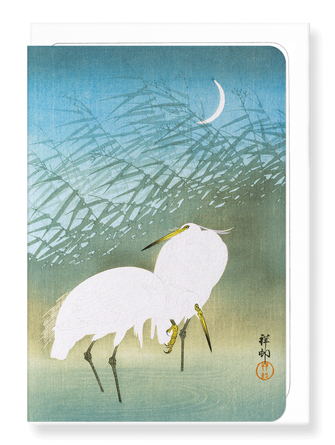 Ezen Designs - Egrets and crescent moon - Greeting Card - Front