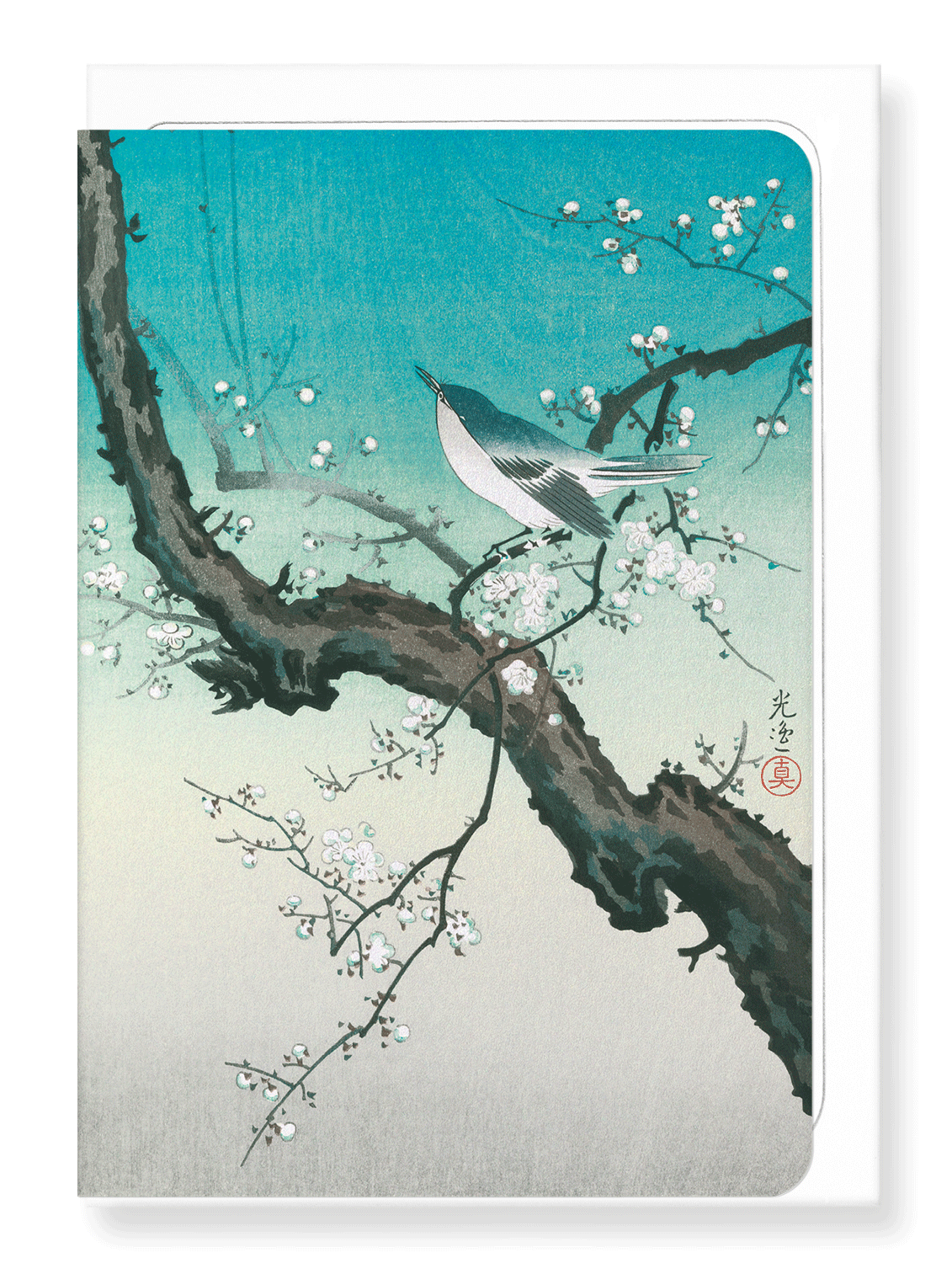 Ezen Designs - Bush warbler and plum blossoms - Greeting Card - Front
