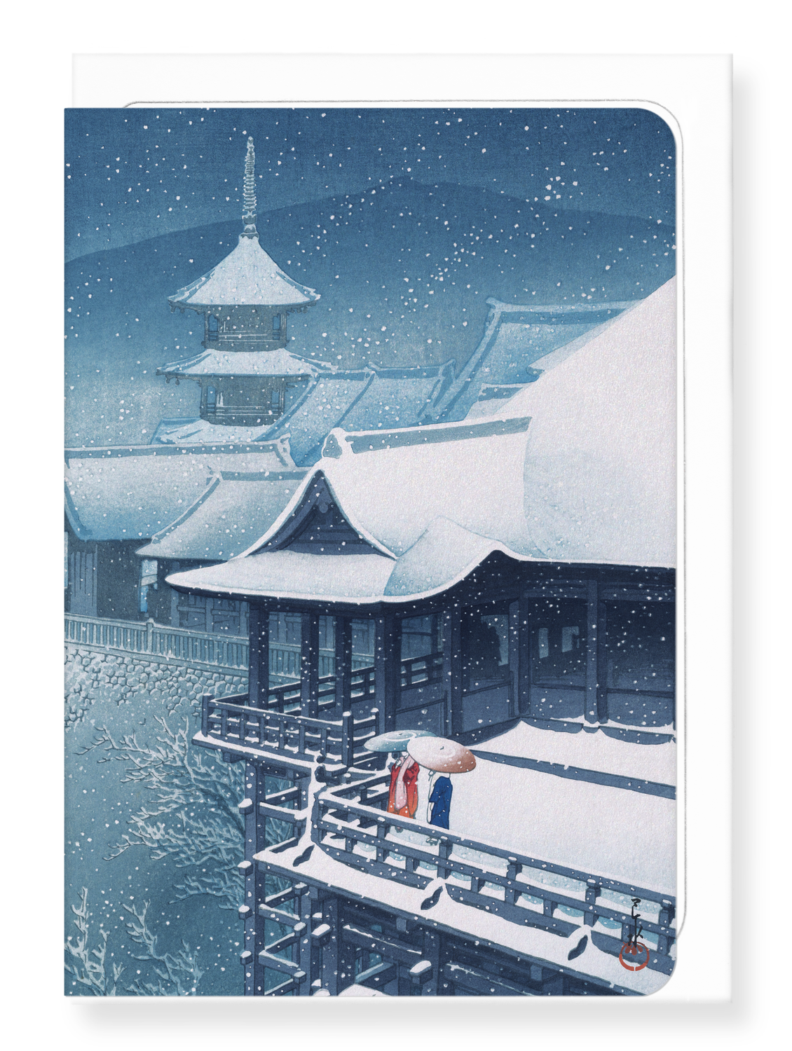 Ezen Designs - Snow at temple (1932) - Greeting Card - Front