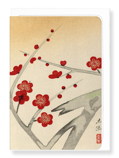 Ezen Designs - Red plum blossom tree - Greeting Card - Front
