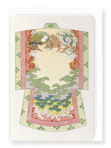Ezen Designs - Kimono of Lucky Symbols and Wooden Fans (1899) - Greeting Card - Front