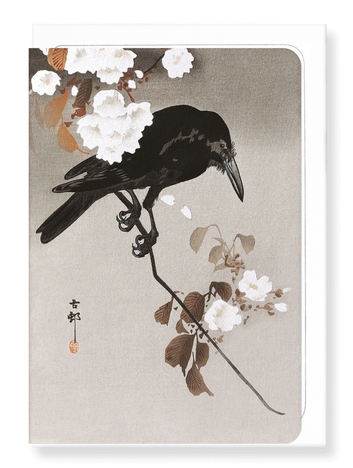 Ezen Designs - Crow with cherry blossom - Greeting Card - Front