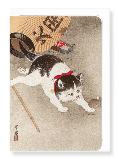 Ezen Designs - Cat Catching a Mouse - Greeting Card - Front