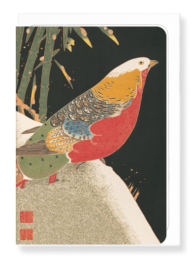 Ezen Designs - Golden pheasant in snow (c.1900) - Greeting Card - Front
