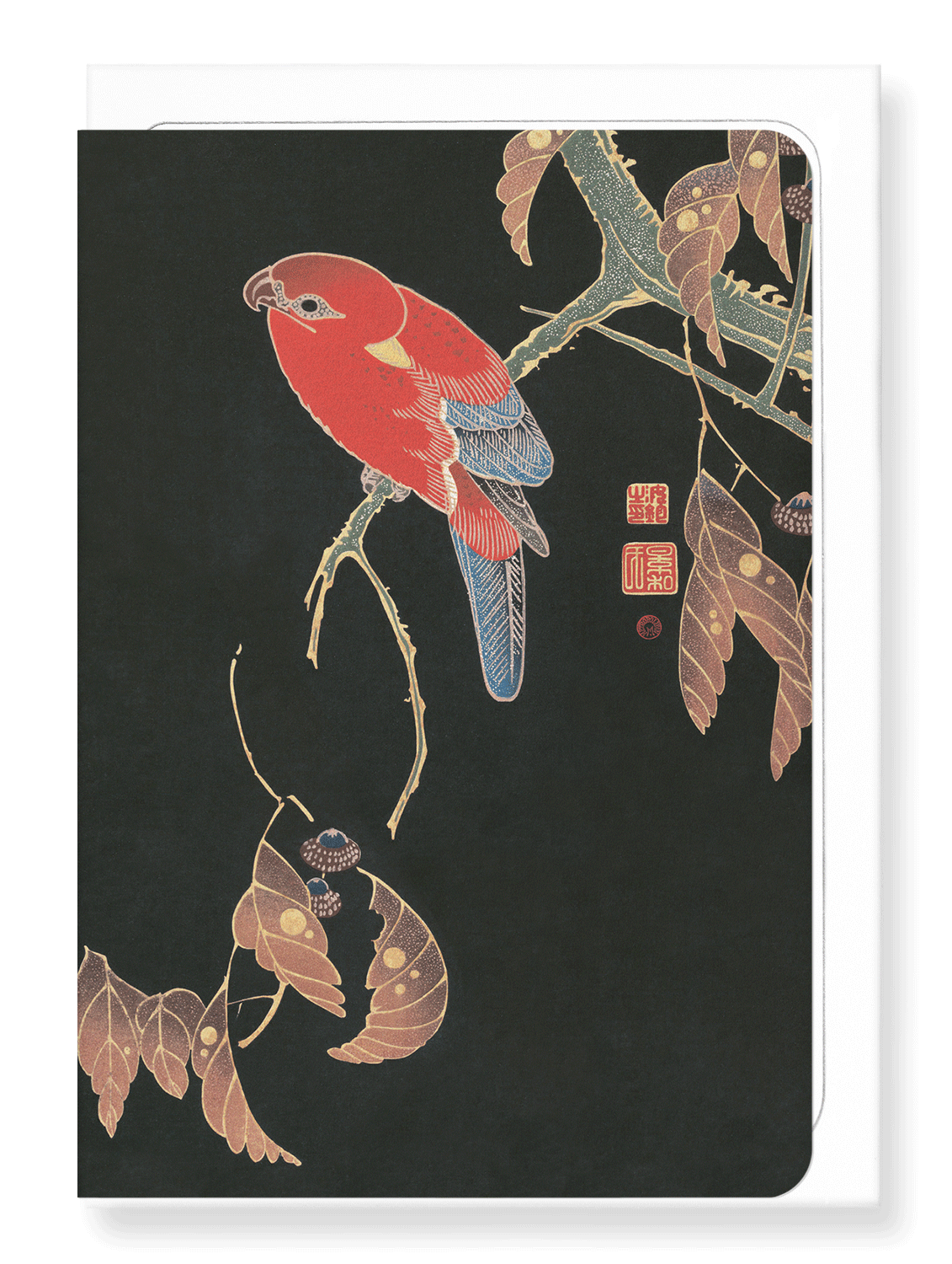 Ezen Designs - Red parrot on a branch (c.1900) - Greeting Card - Front