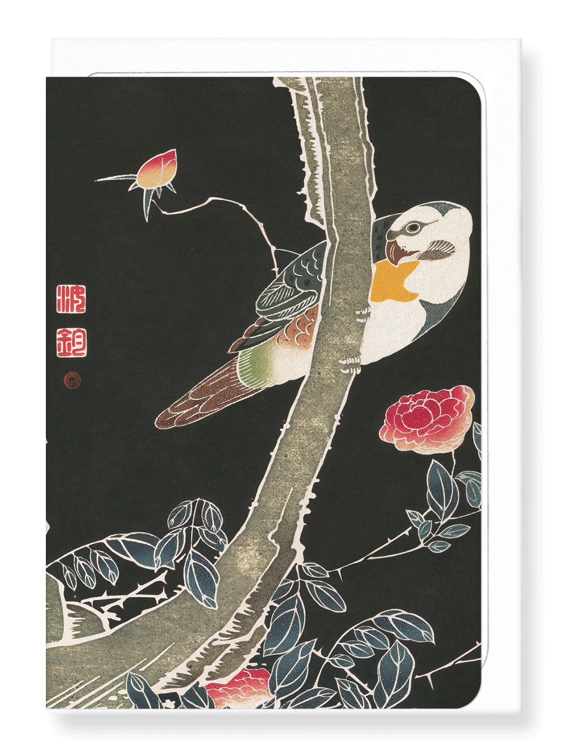 Ezen Designs - Parrot and rose bush (c.1900) - Greeting Card - Front