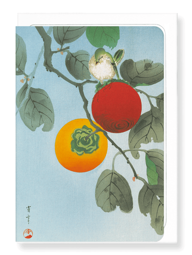 Ezen Designs - White-eye on persimmon tree (c.1930) - Greeting Card - Front
