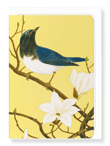 Ezen Designs - Blue-and-white Flycatcher and Magnolia Tree (c.1930) - Greeting Card - Front