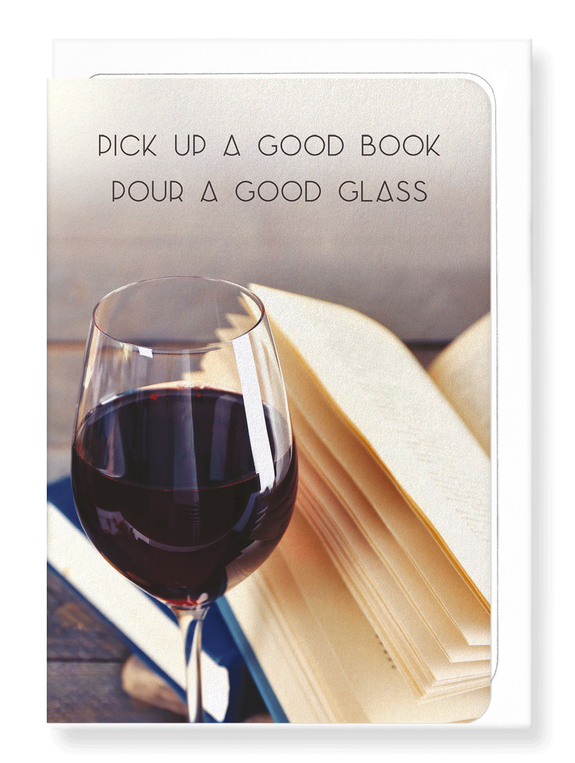 Ezen Designs - Good book and wine - Greeting Card - Front
