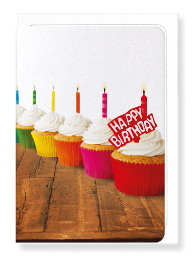 Ezen Designs - Rainbow of birthday cupcakes - Greeting Card - Front
