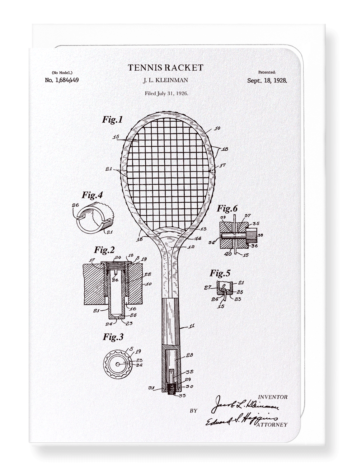 Ezen Designs - Patent of tennis racket (1928) - Greeting Card - Front