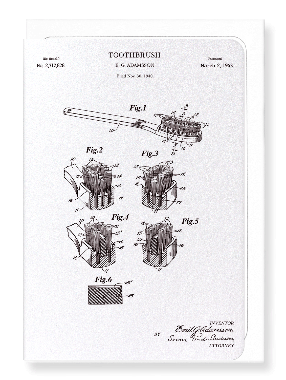 Ezen Designs - Patent of toothbrush (1943) - Greeting Card - Front