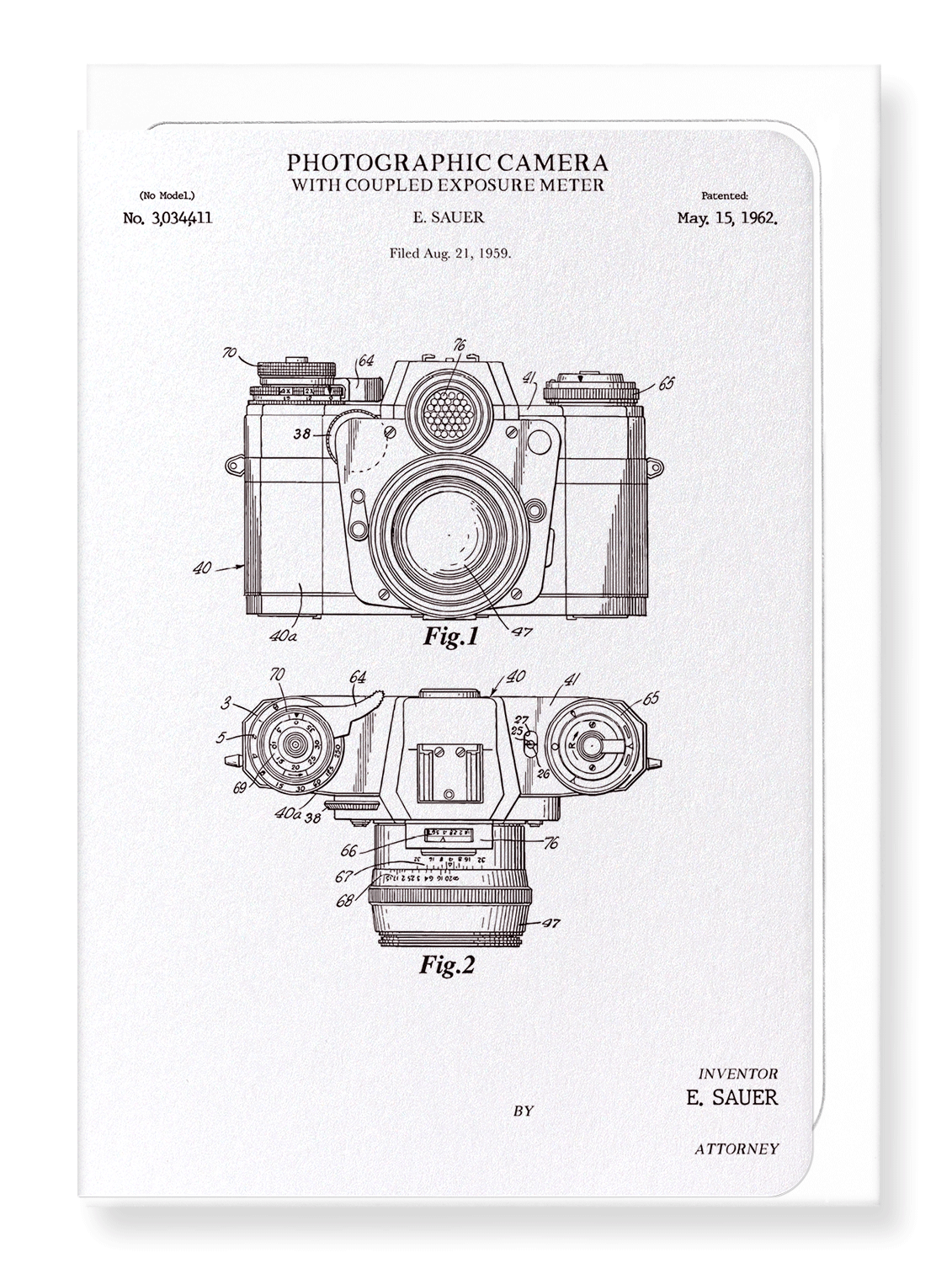 Ezen Designs - Patent of photographic camera  (1962) - Greeting Card - Front