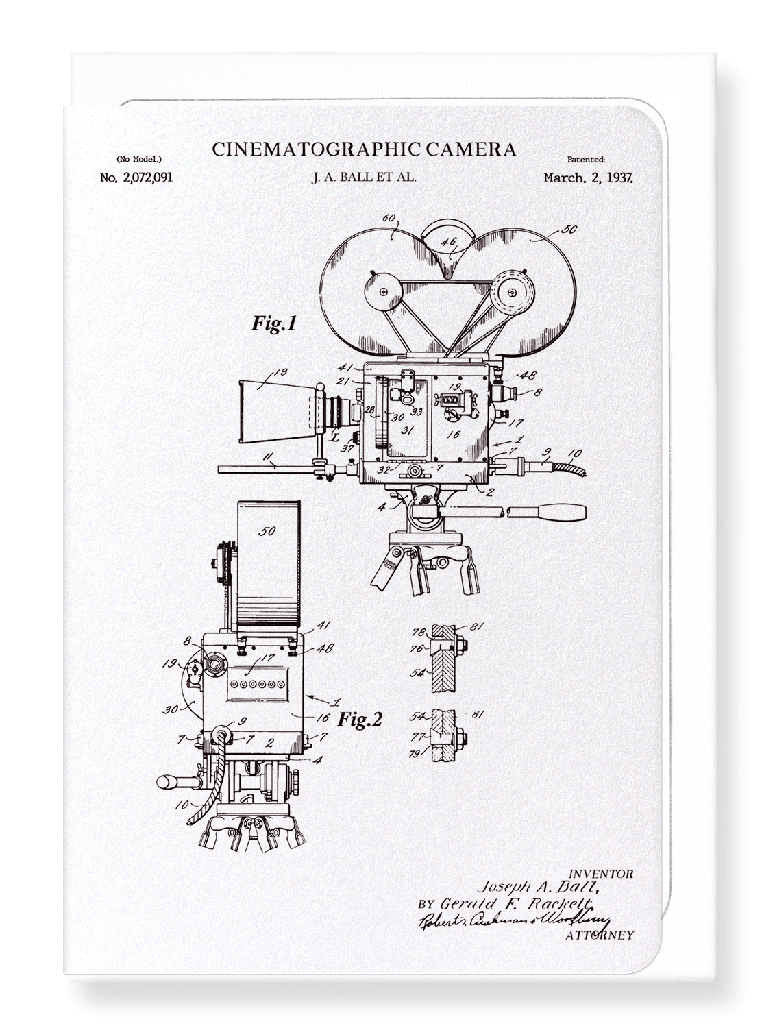 Ezen Designs - Patent of cinematography camera (1937) - Greeting Card - Front
