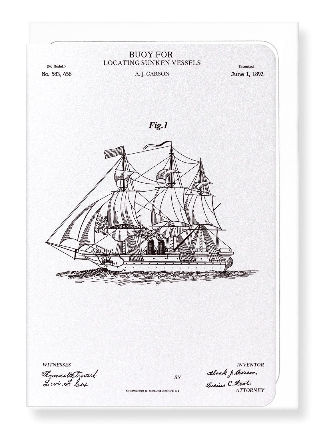 Ezen Designs - Patent of buoy (1897) - Greeting Card - Front