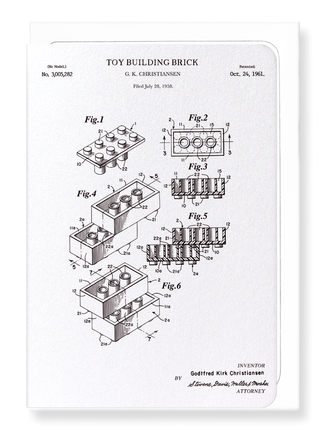 Ezen Designs - Patent of toy building brick (1961) - Greeting Card - Front
