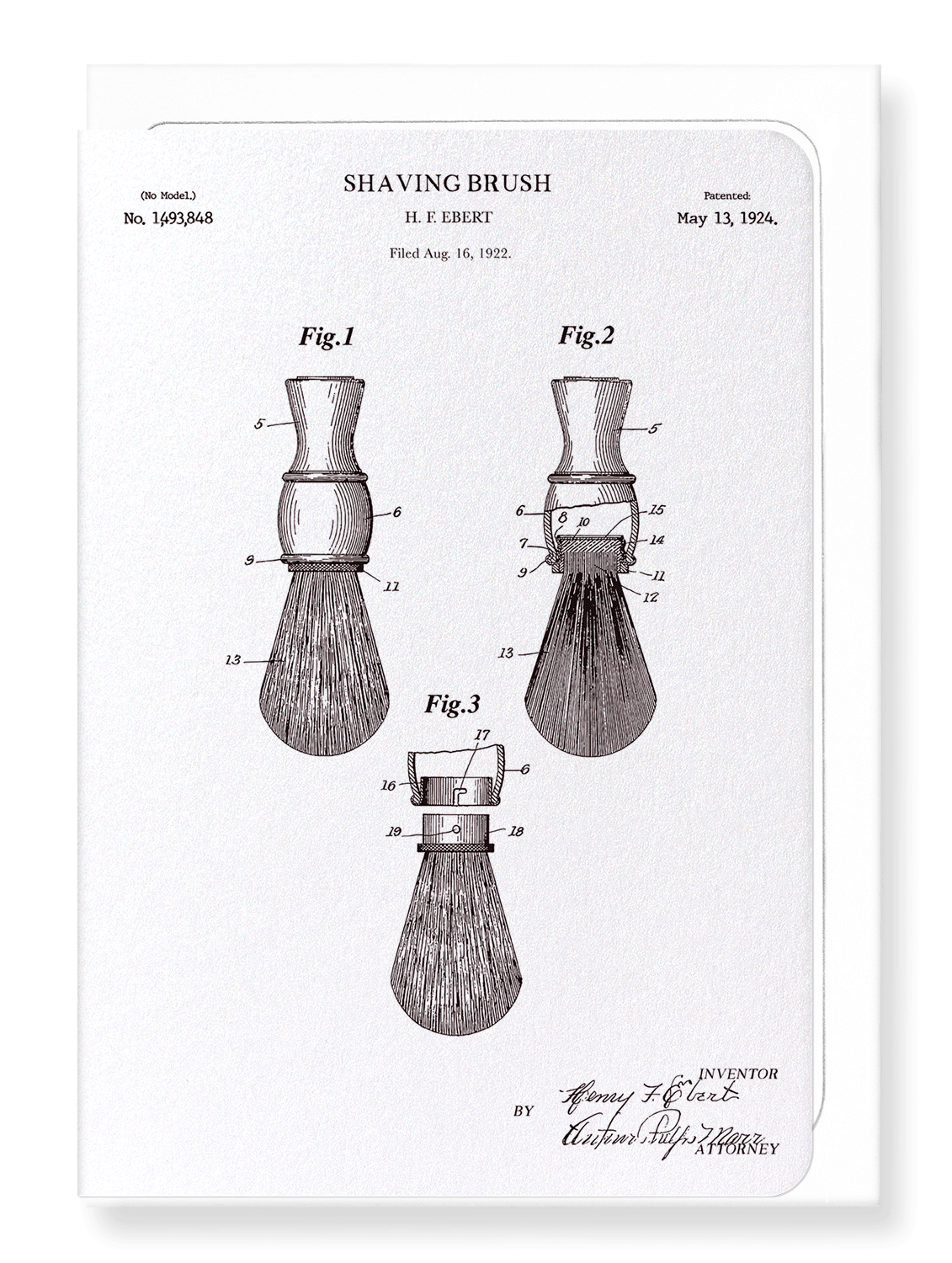 Ezen Designs - Patent of shaving brush (1924) - Greeting Card - Front
