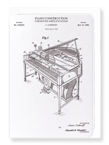 Ezen Designs - Patent of piano construction (1950) - Greeting Card - Front