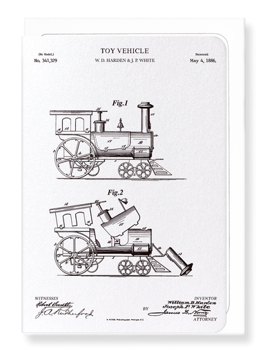 Ezen Designs - Patent of toy train (1886) - Greeting Card - Front