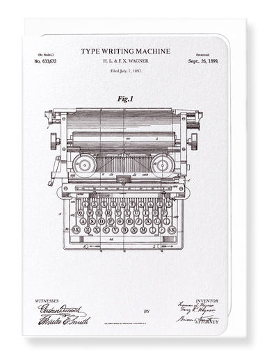 Ezen Designs - Patent of type writing machine (1889) - Greeting Card - Front