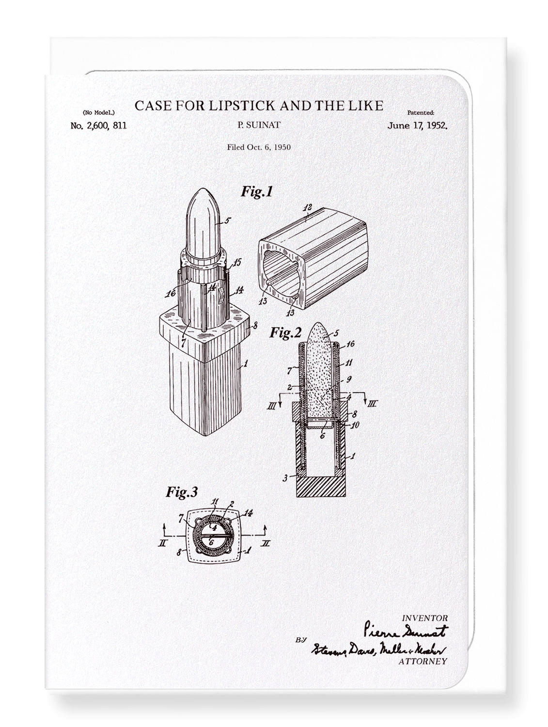 Ezen Designs - Patent of lipstick case (1952) - Greeting Card - Front