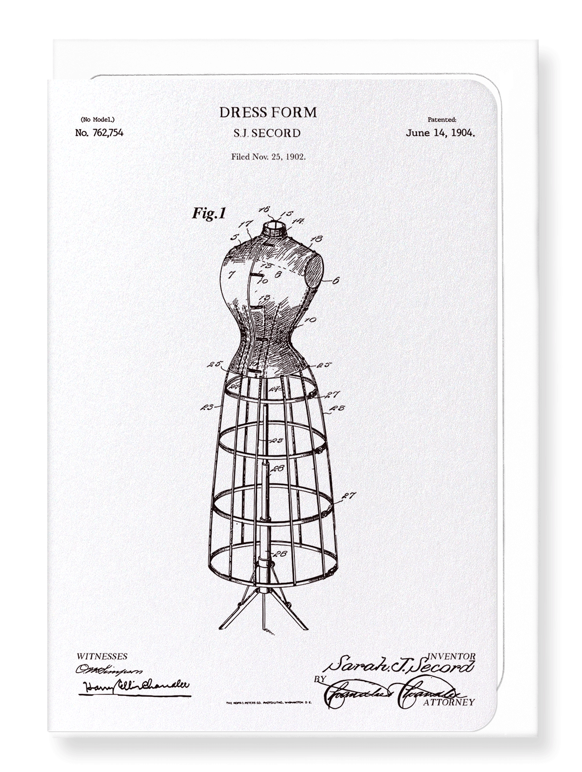 Ezen Designs - Patent of dress form (1904) - Greeting Card - Front