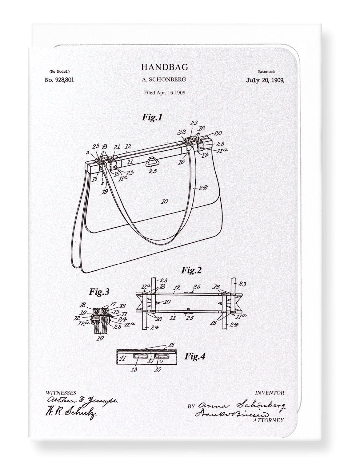 Ezen Designs - Patent of handbag (1909) - Greeting Card - Front