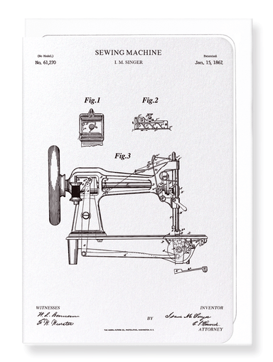 Ezen Designs - Patent of sewing machine (1867) - Greeting Card - Front