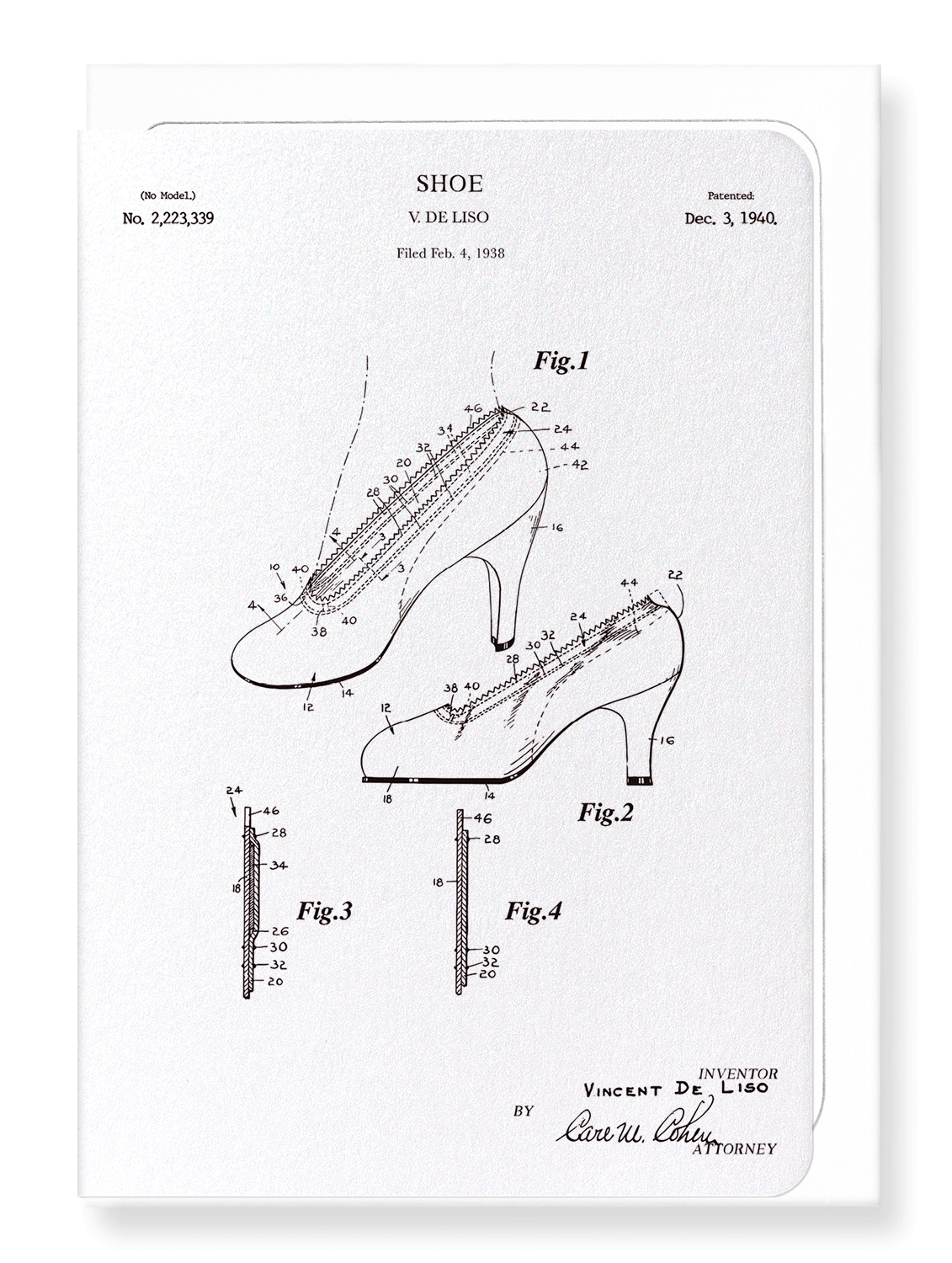 Ezen Designs - Patent of shoe (1940) - Greeting Card - Front
