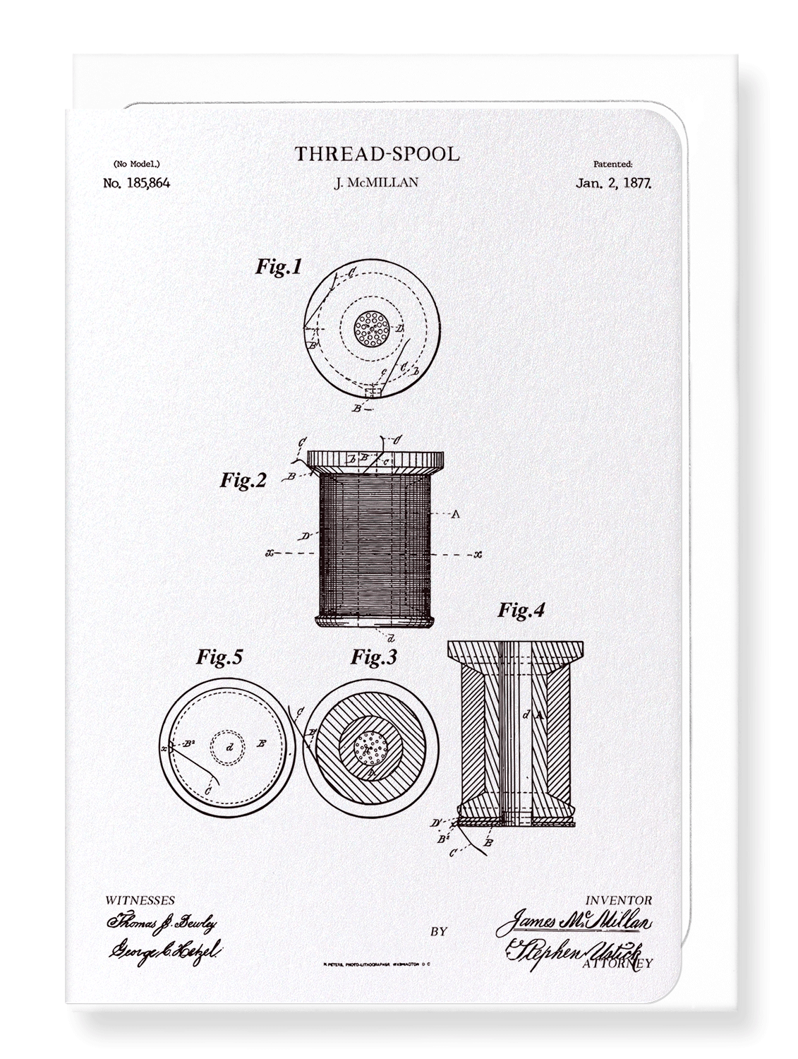 Ezen Designs - Patent of thread spool (1877) - Greeting Card - Front