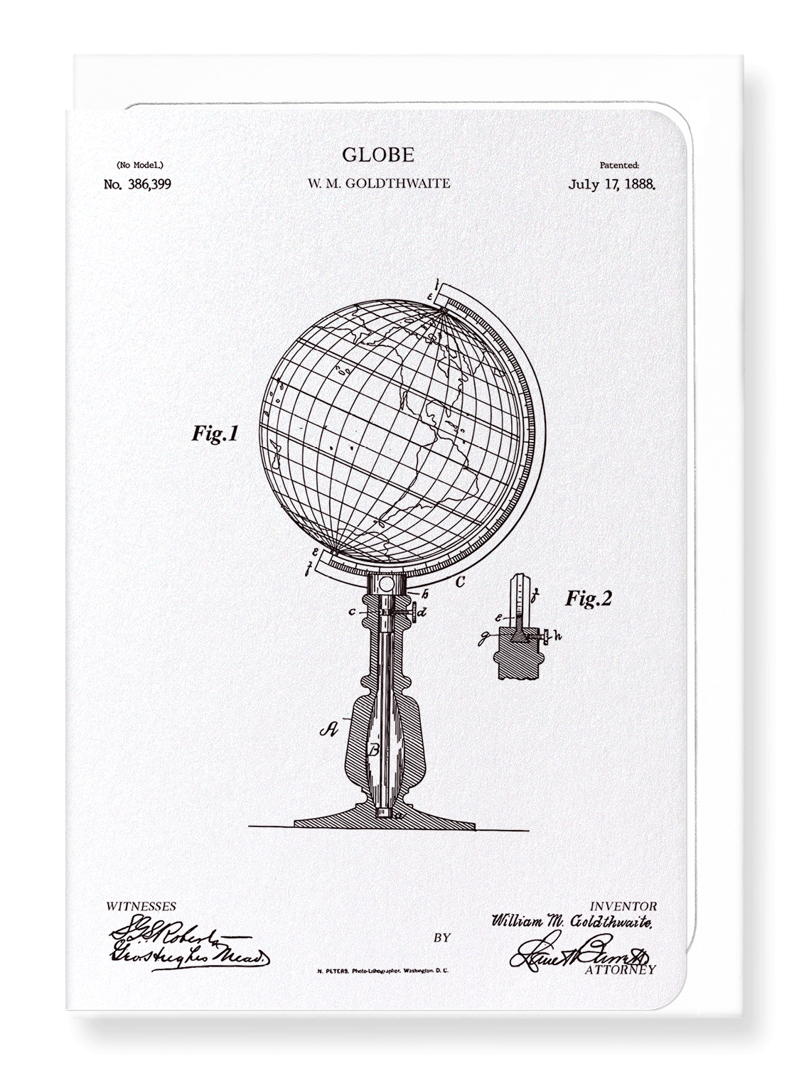 Ezen Designs - Patent of globe (1888) - Greeting Card - Front