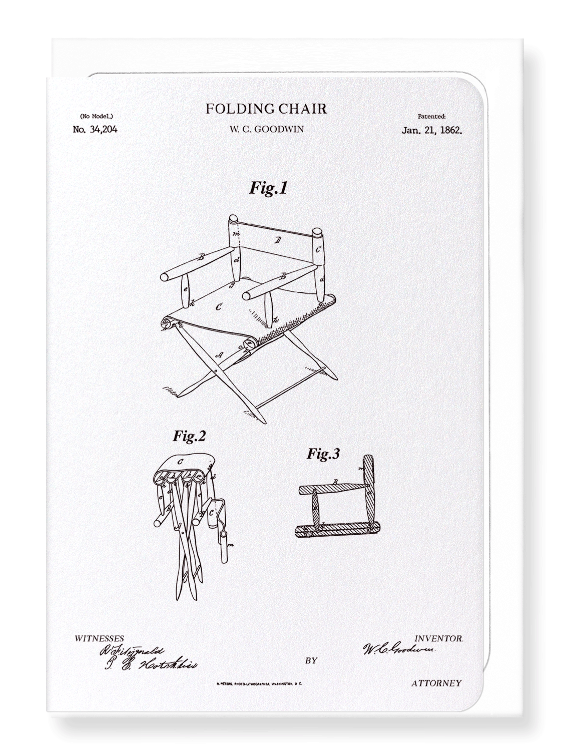 Ezen Designs - Patent of folding chair (1862) - Greeting Card - Front