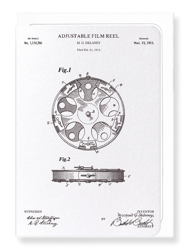 Ezen Designs - Patent of adjustable film reel (1915) - Greeting Card - Front