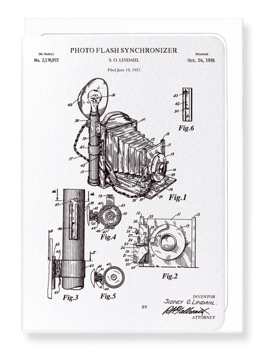 Ezen Designs - Patent of photo flash synchroniser (1939) - Greeting Card - Front