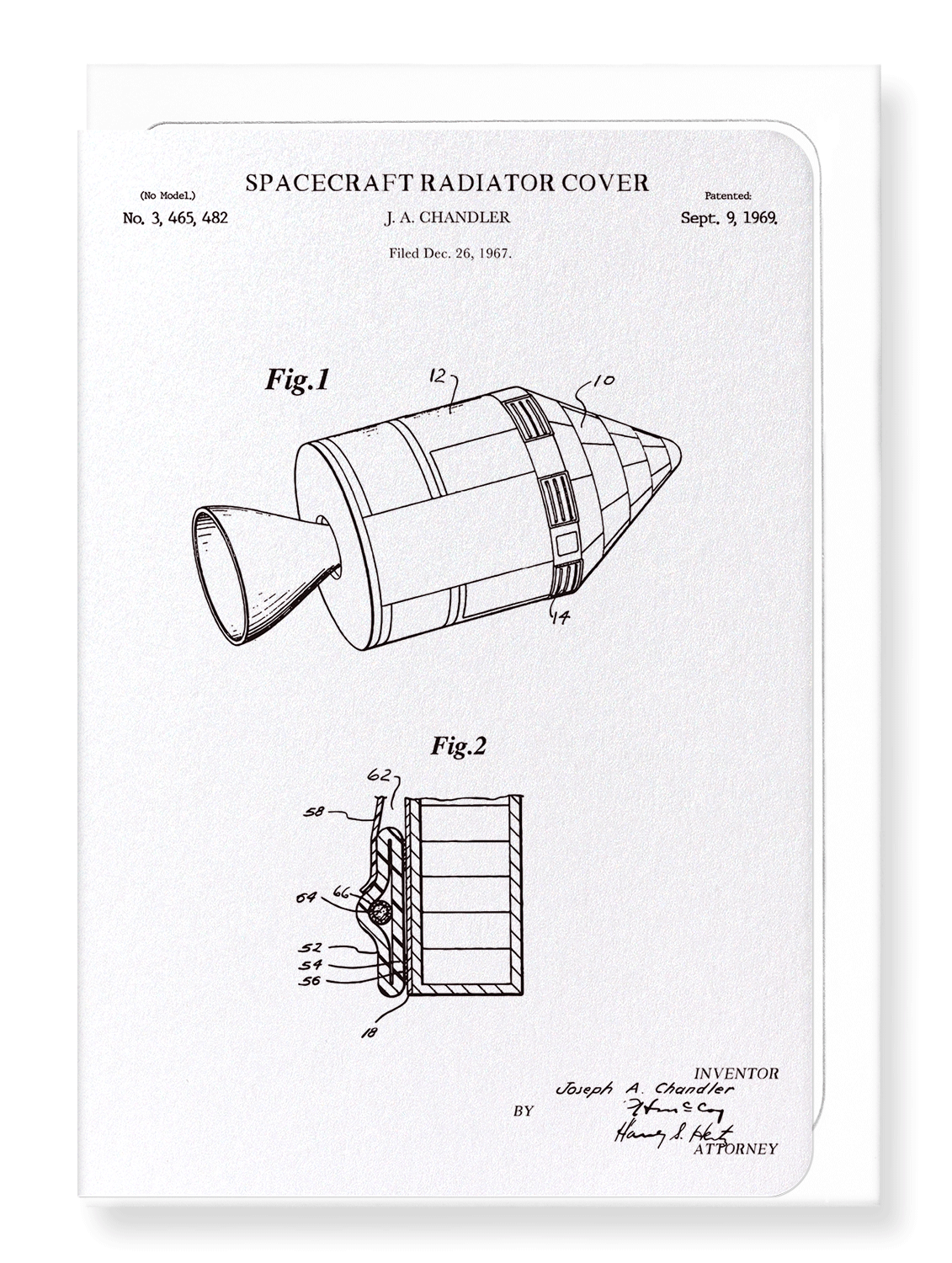 Ezen Designs - Patent of spacecraft Radiator Cover (1969) - Greeting Card - Front