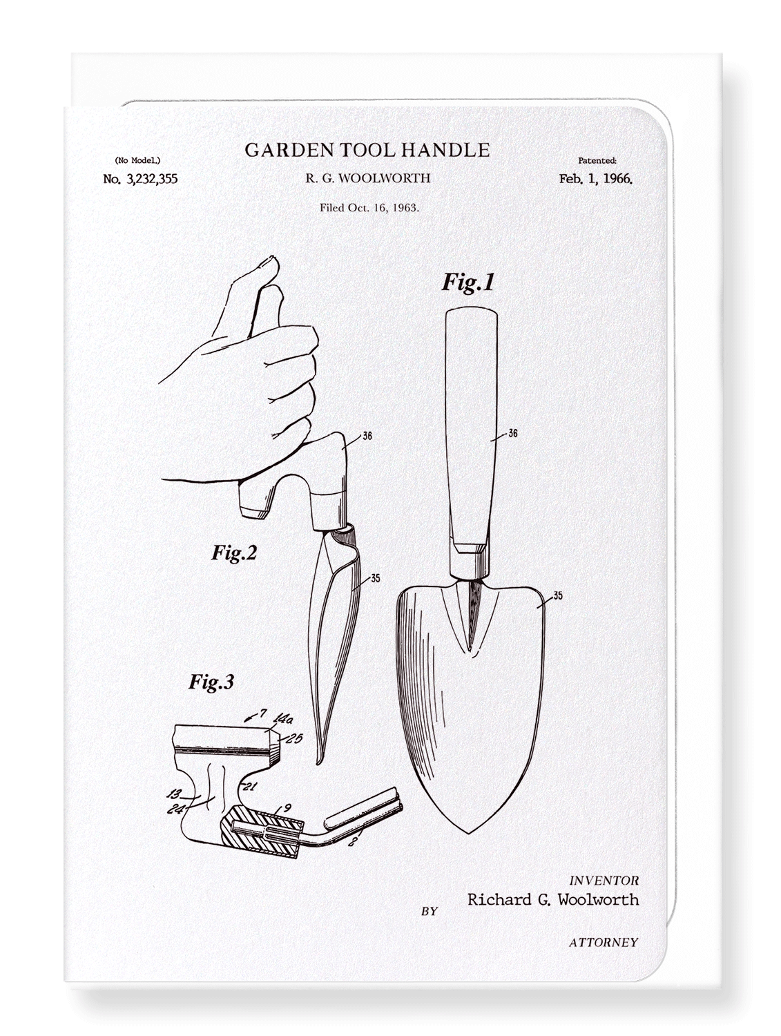 Ezen Designs - Patent of garden tool handle trowel (1966) - Greeting Card - Front