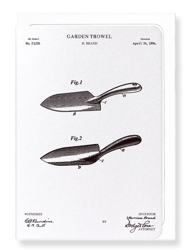 Ezen Designs - Patent of garden trowel (1894) - Greeting Card - Front