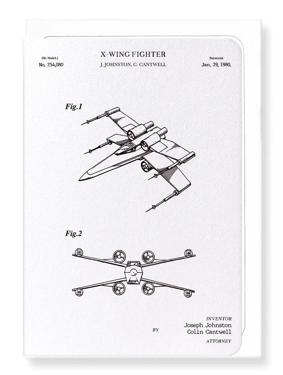 Ezen Designs - Patent of X-wing fighter (1980) - Greeting Card - Front
