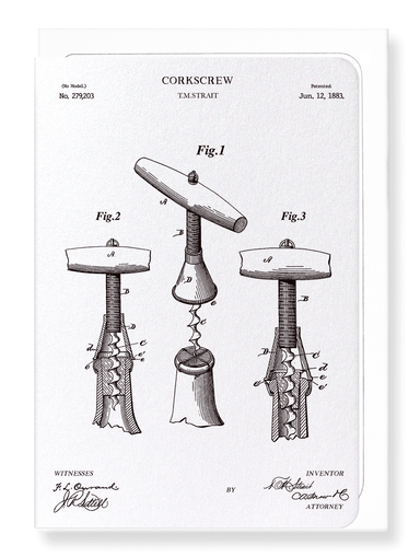 Ezen Designs - Patent of corkscrew (1883) - Greeting Card - Front
