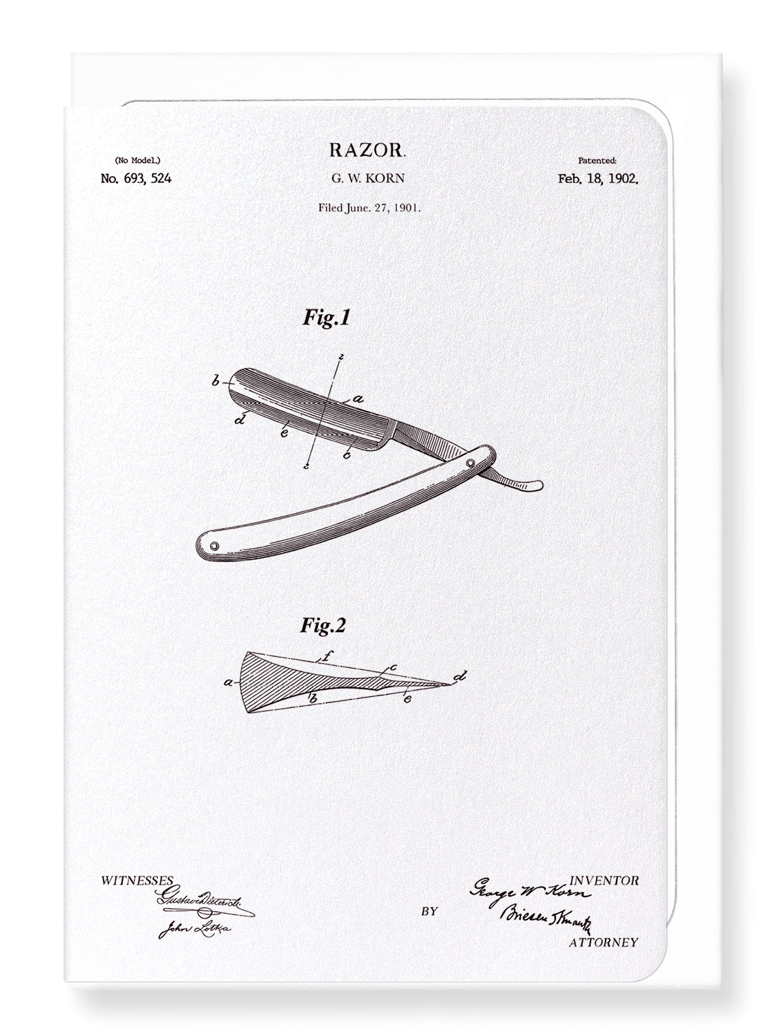 Ezen Designs - Patent of razor (1902) - Greeting Card - Front