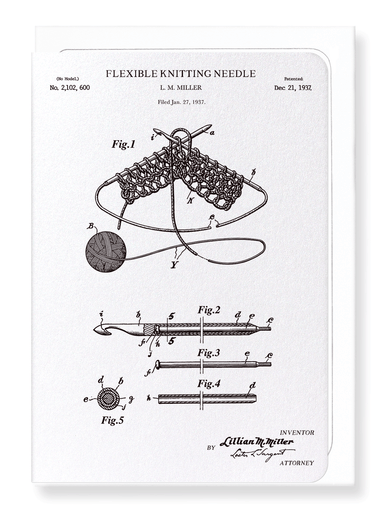 Ezen Designs - Patent of knitting needle (1937) - Greeting Card - Front